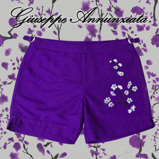 Cherry Blossom Embroidered Swim Suit Purple
